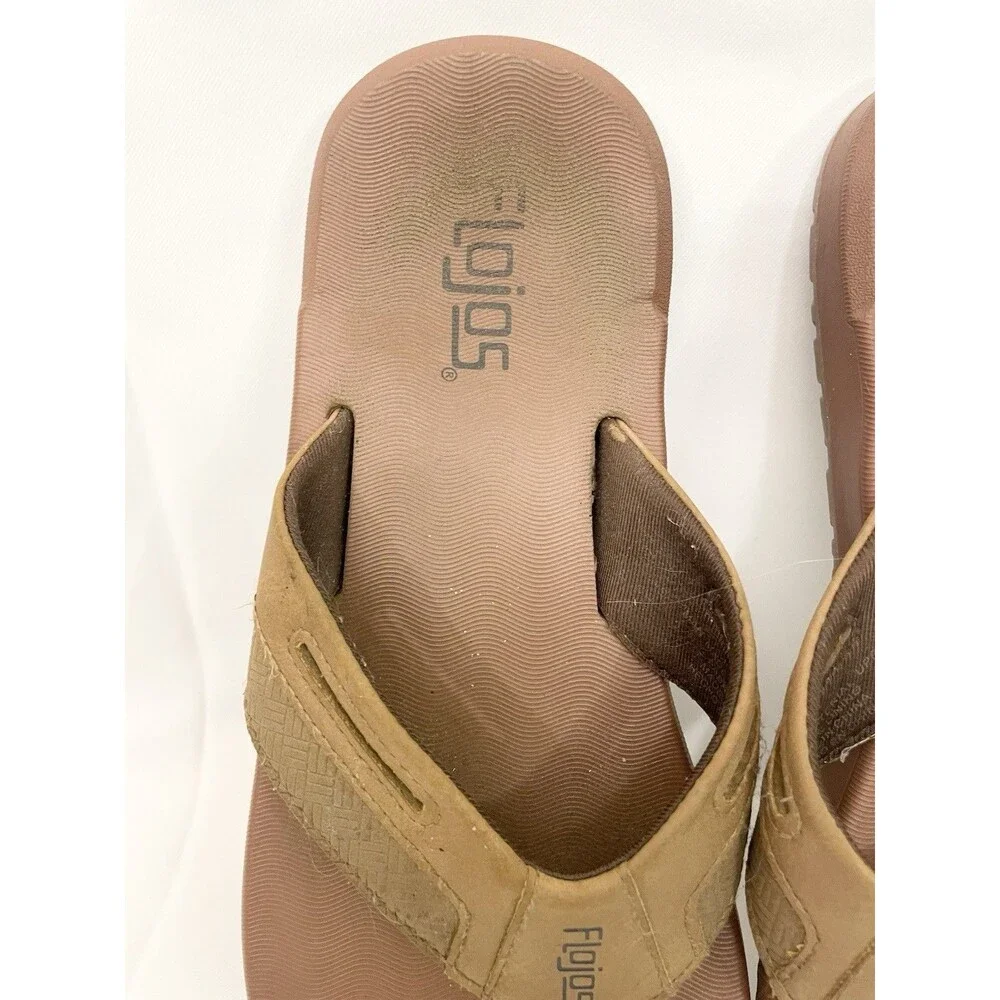 Men's Flojos Flip Flops Size 9 Brown Memory Foam Thongs Sandals Summer Shoes